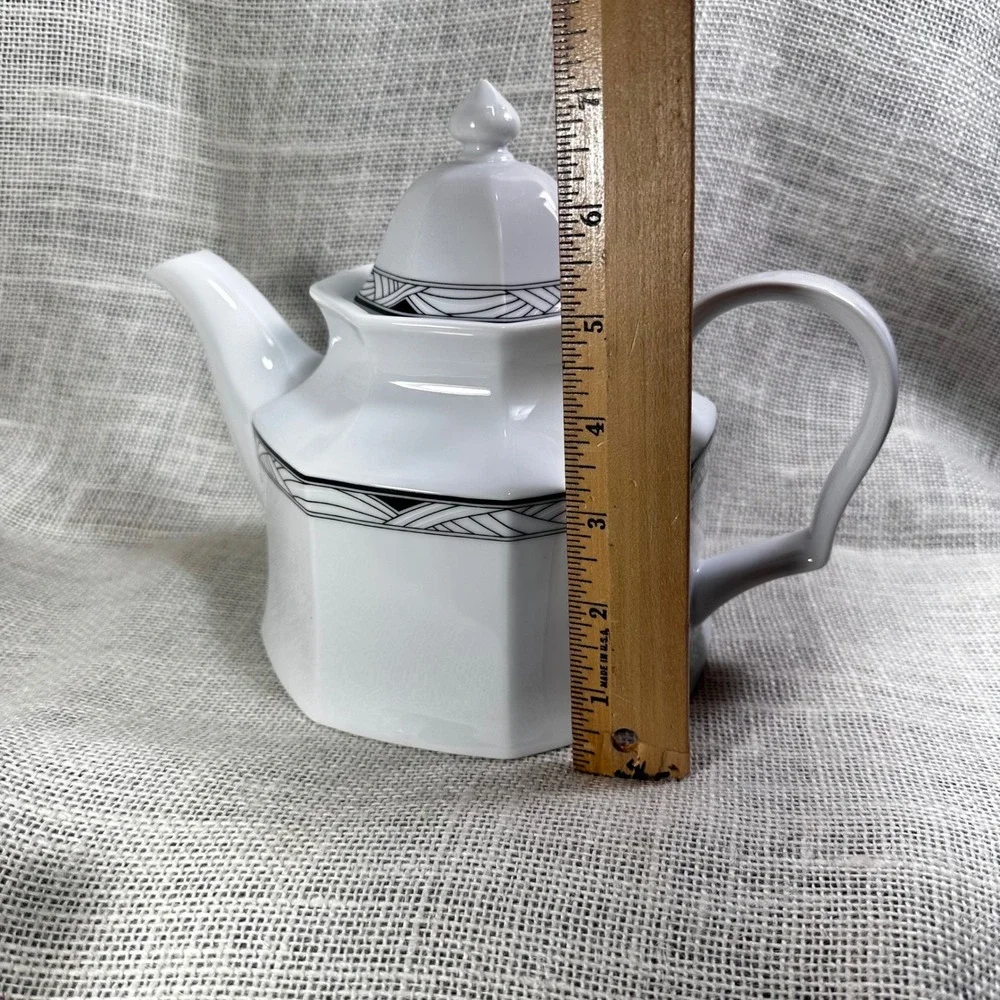 Studio Nova Synthesis Y0031 Teapot White Octagonal Art Deco Black Trim Porcelain